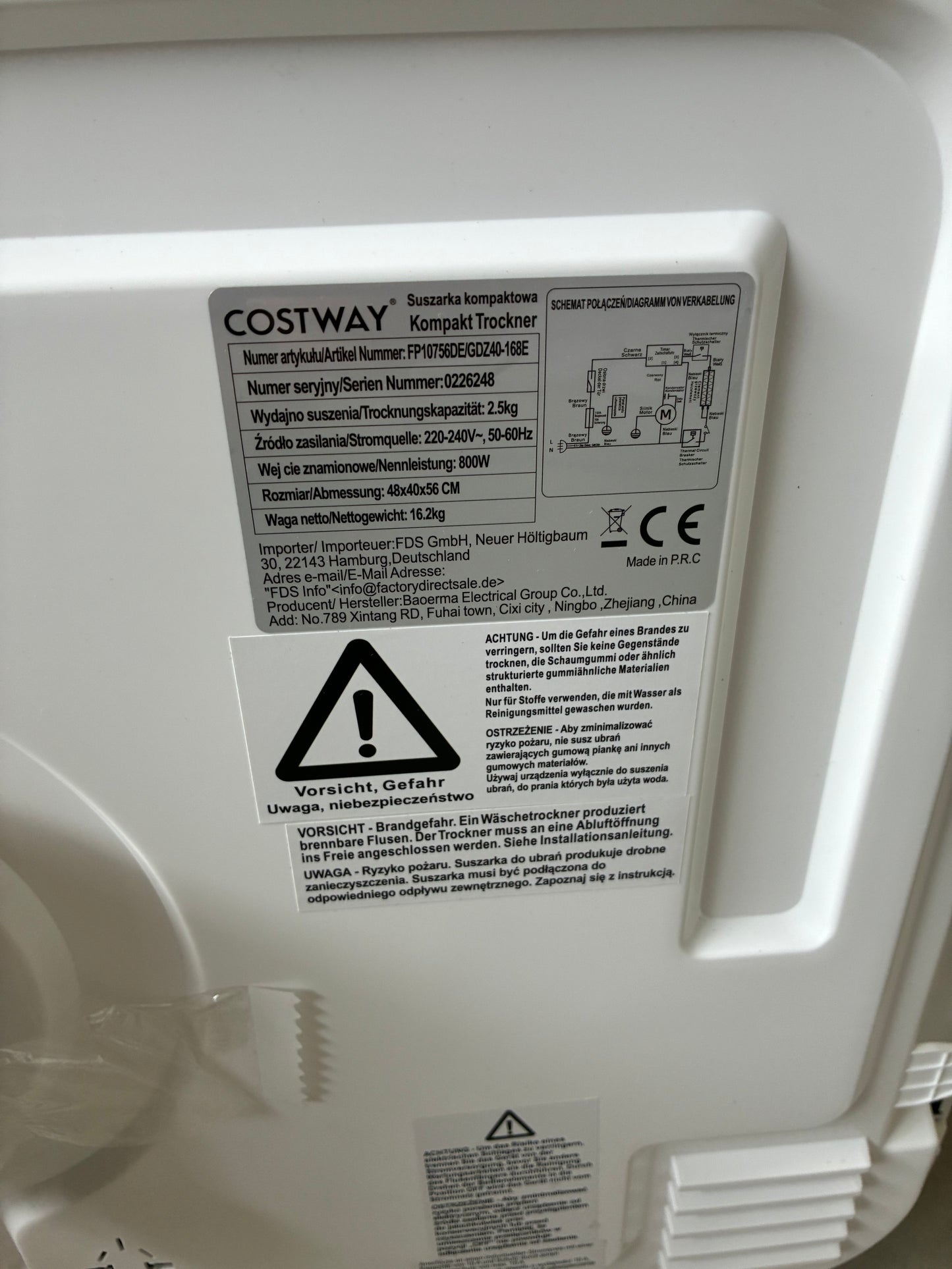 COSTWAY kompaktiška elektrinė drabužių džiovyklė